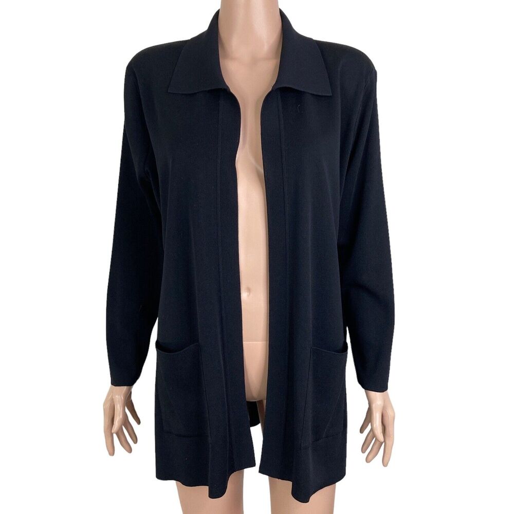 Exclusively Misook Long Blazer Womens Small Open Front Black